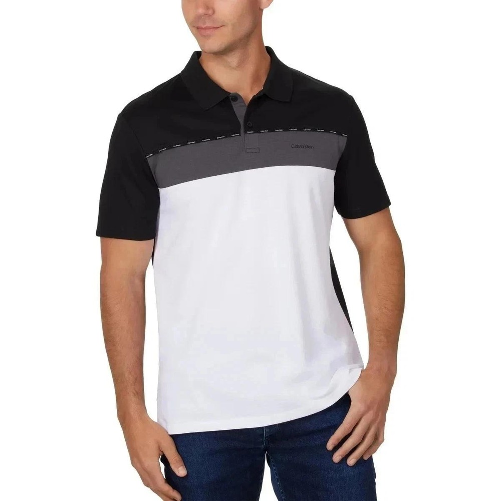 NWT Calvin Klein Polo Shirt Men's Small Black White Colorblock
